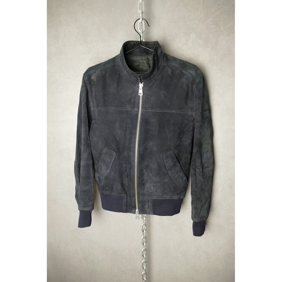 AMI Paris Suede Bomber Jacket Dark Gray Zip Front Collar Womenswear Size M